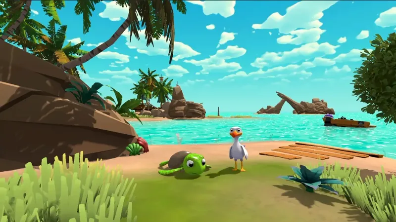 The title scene: Koopa and Kiko on a beach, a pirate ship in the bay.