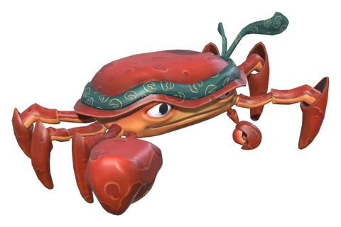 The ghost crab, red with a teal bandana.